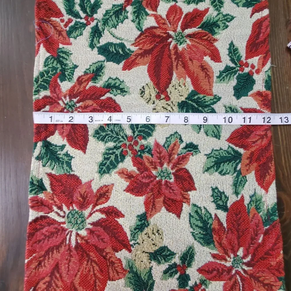 Table Runner Red Green Cream Gold Poinsettias Tapestry 70x12